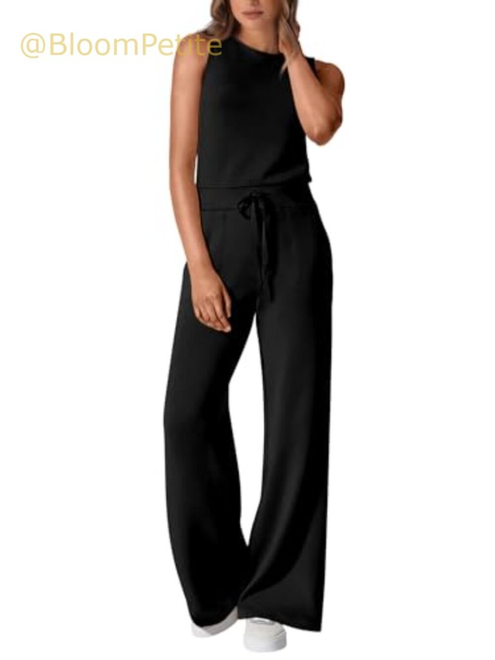 Sleeveless Wide Leg Jumpsuit with Pockets Adjustable Waist Tie Casual